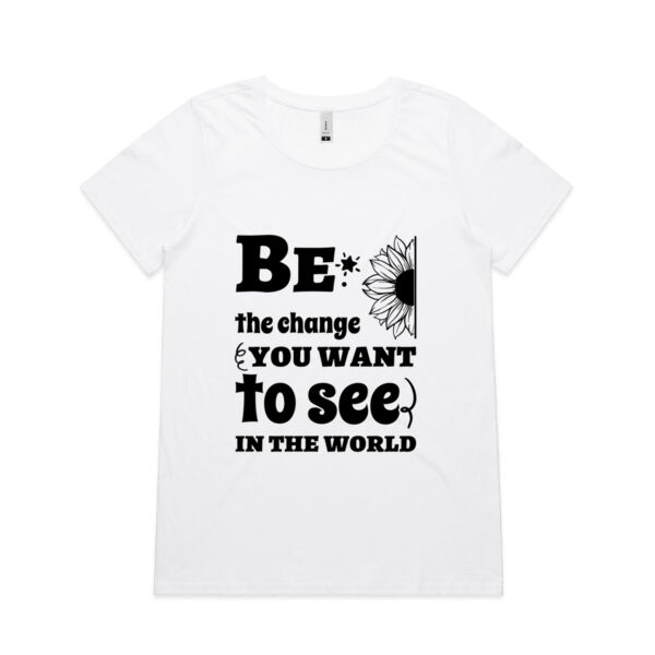 Be the change you want to see in the world women's scoop neck short sleeve light grey T Shirt sunflowers slogan Thumbnail