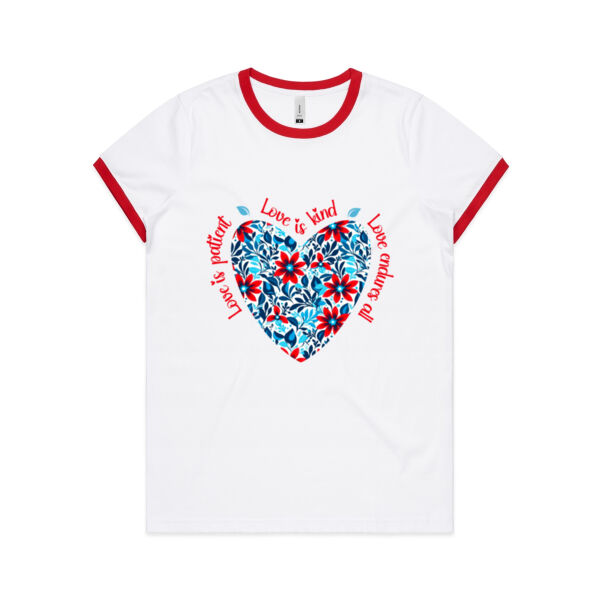 Love is kind, Love is Patient, Love endures all - womens t shirt Thumbnail